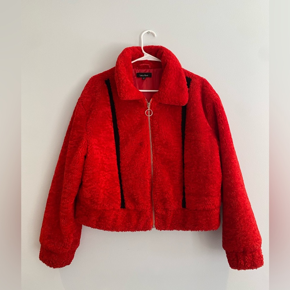 Lea & Viola Red Faux Fur Teddy Jacket Size S